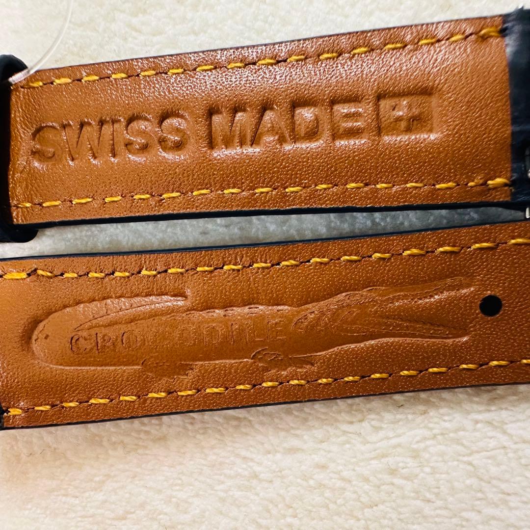 1032#18mm-16mmミッドナイトブルー★本物クロコダイルベルト★スイス製