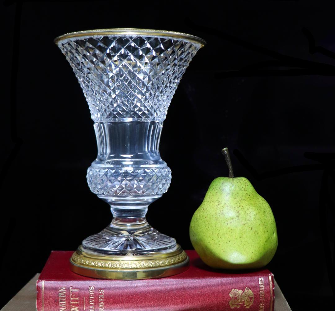 オールド・バカラ 1890年頃 メディシス型 大型金装飾花瓶 ダイヤモンドカット