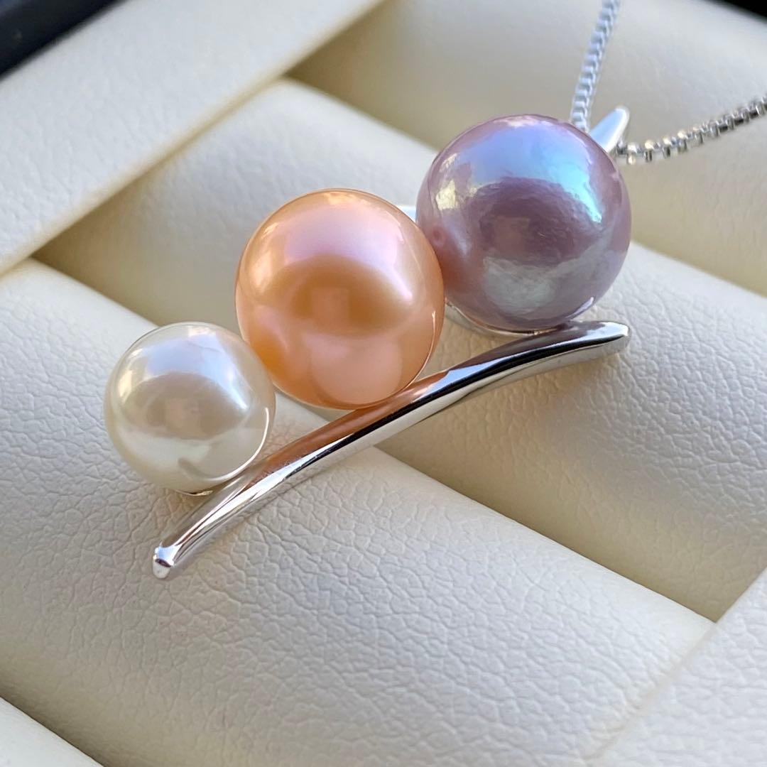 本真珠　淡水エジソンパールネックレストップ　3粒PT577+L856まとめ