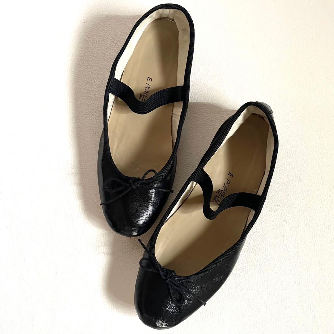 裏貼り済＊ポルセリ バレエシューズ ブラックストラップ 37