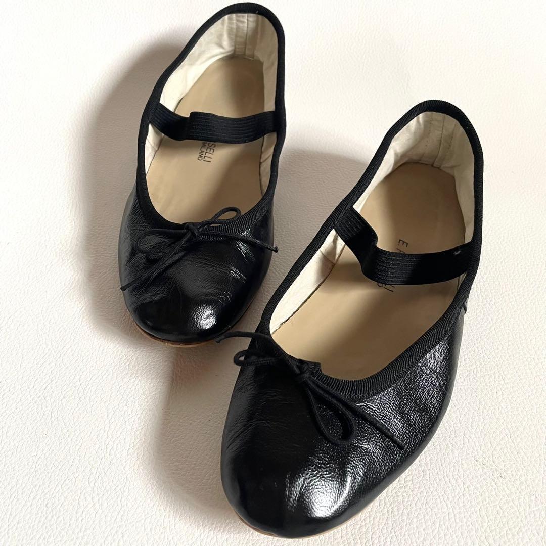裏貼り済＊ポルセリ バレエシューズ ブラックストラップ 37