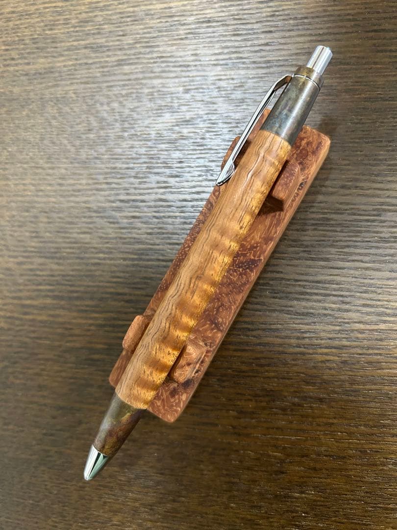 野原工芸 斑紋孔雀色 ハワイアンコアカーリー 固定式口金付属 MP シャーペン