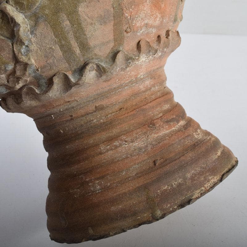 中国　飴釉　花草刻　双耳壷　時代箱　Z　8615A