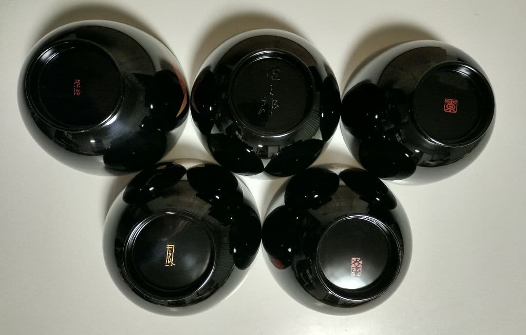 kiko様　輪島塗四君子蒔絵 遠山沈金　吸物椀5客セット角偉三郎など5人作家もの