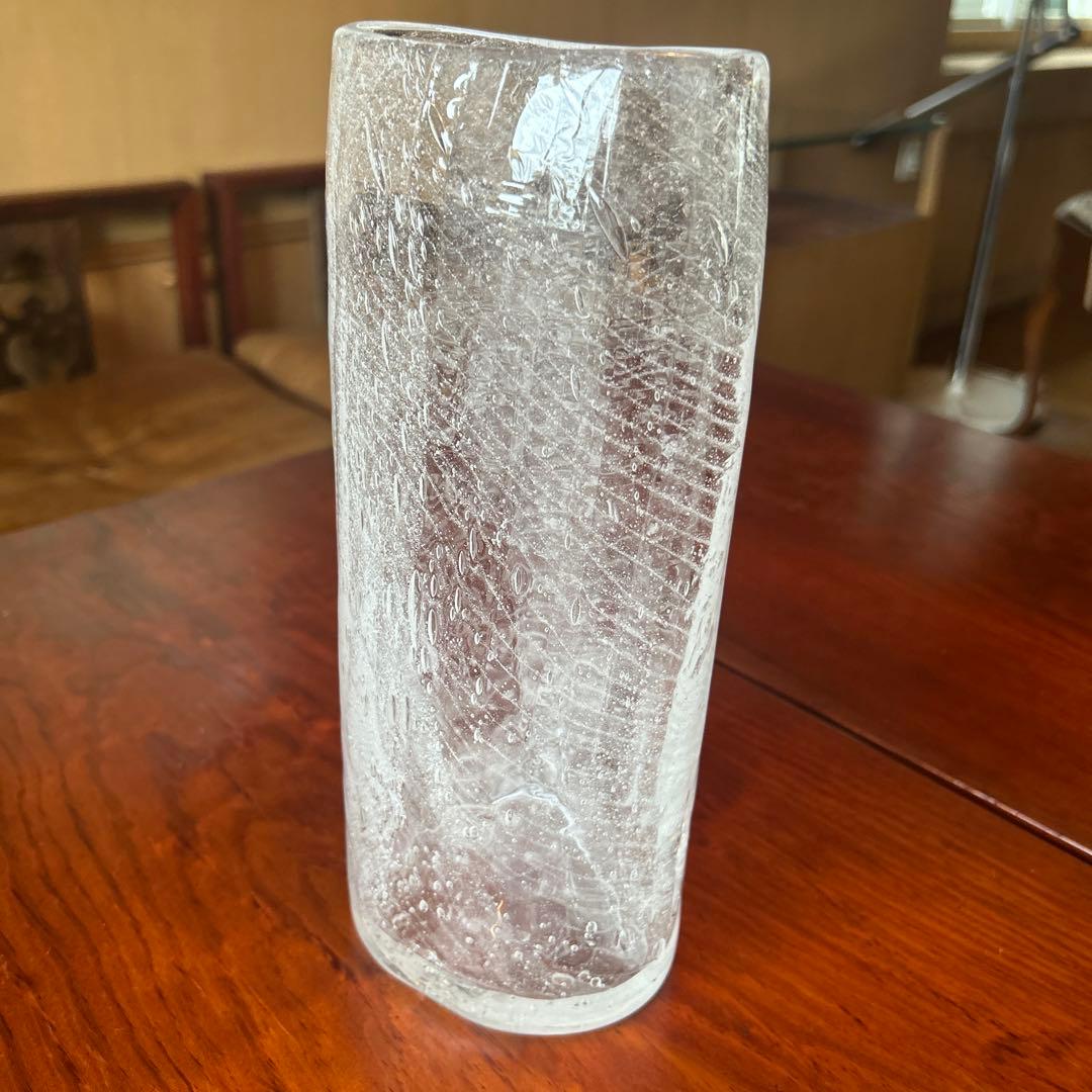 新品◆67 荒川尚也　オーバル花器　大　アワガラス　ストライプ　晴耕社ガラス工房