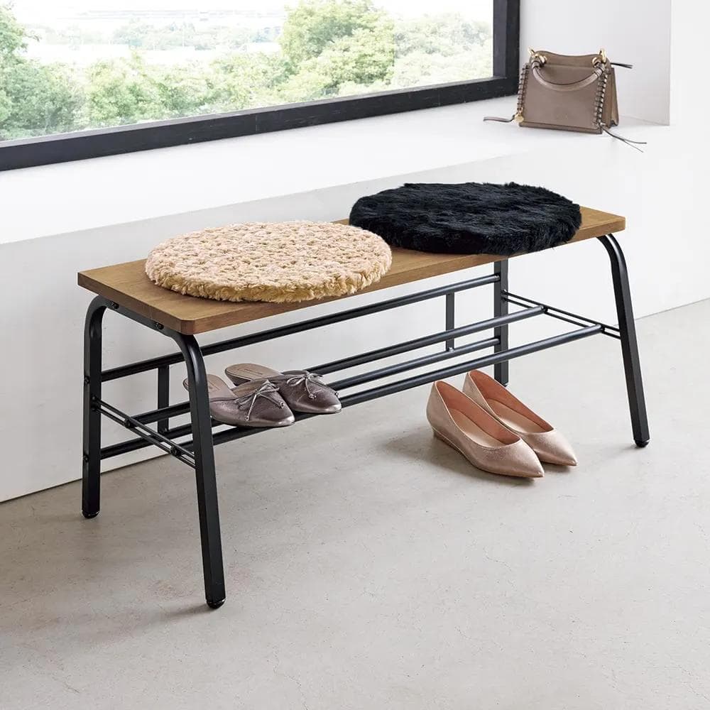 ブラウン　幅85 ラバーウッド玄関ベンチ　長椅子　いす　イス　日本製新潟県燕市