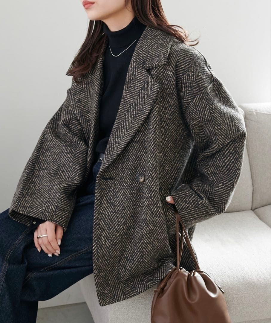 DISCOAT ディスコート ヘリンボーンダブルテラージャケット ブラウン F