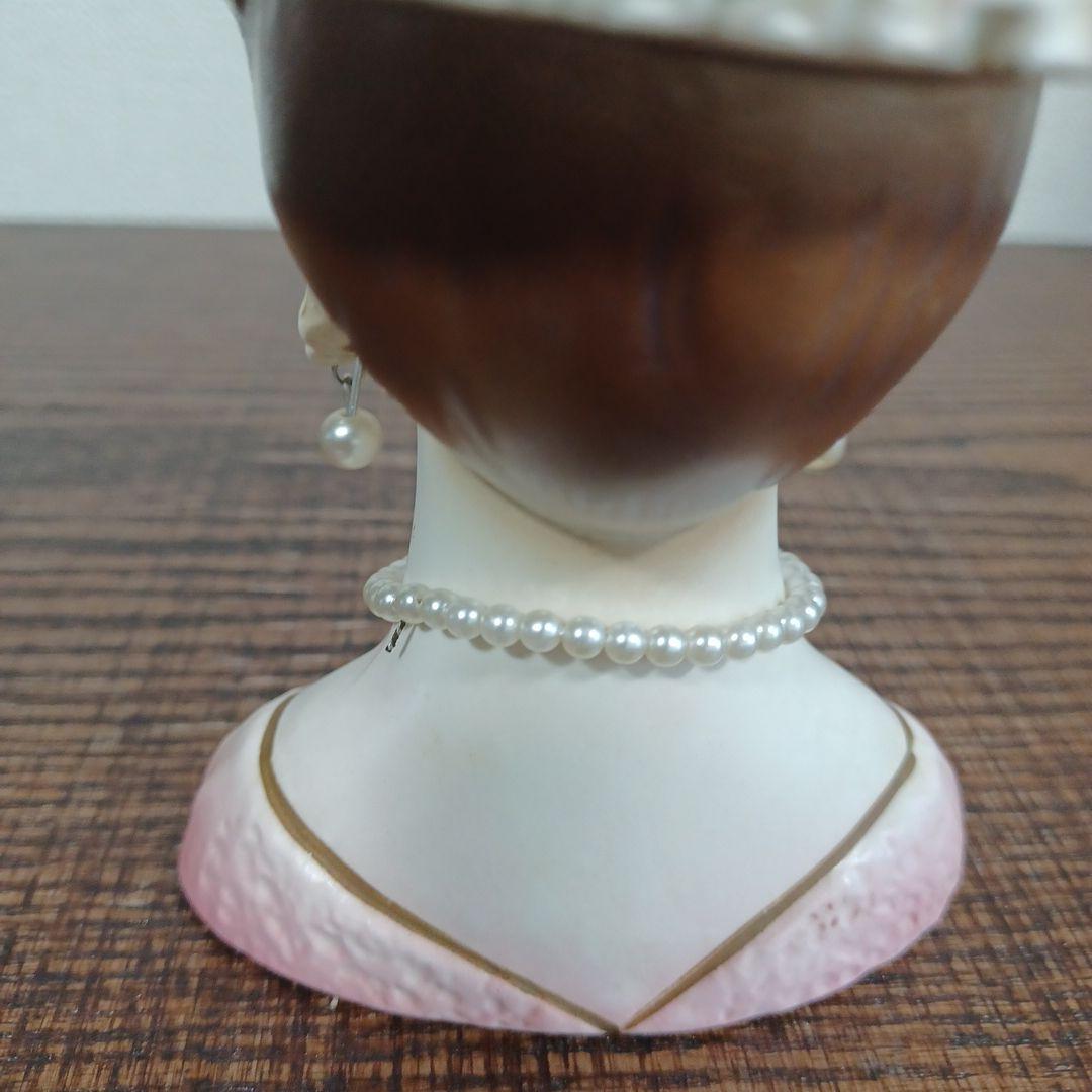 ビンテージ レディヘッドベース 陶器製の置物花瓶 水色とピンクのドレス2点セット