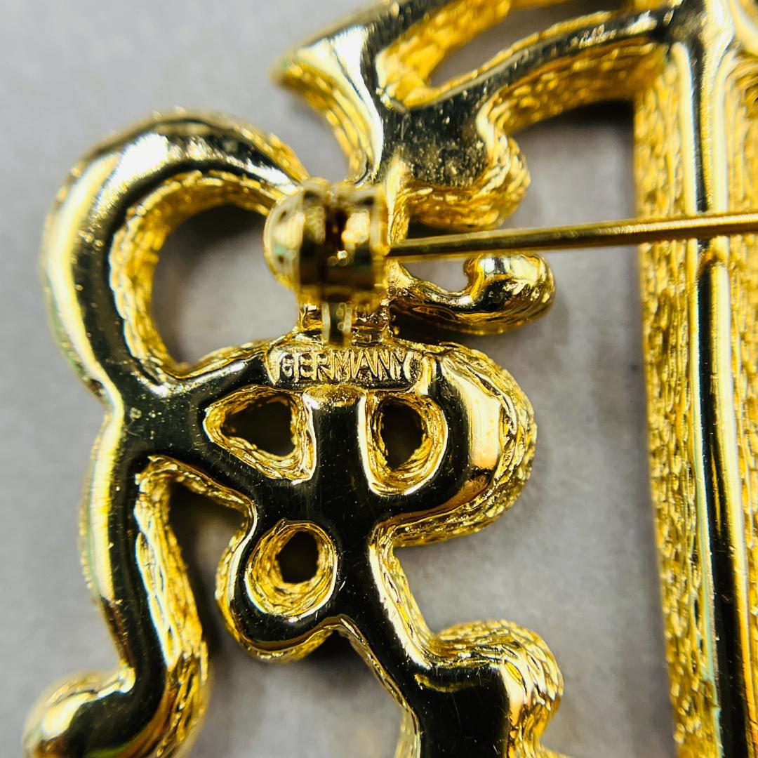 Dior ディオール 旧ロゴ エンブレム ラインストーン ブローチ ゴールド