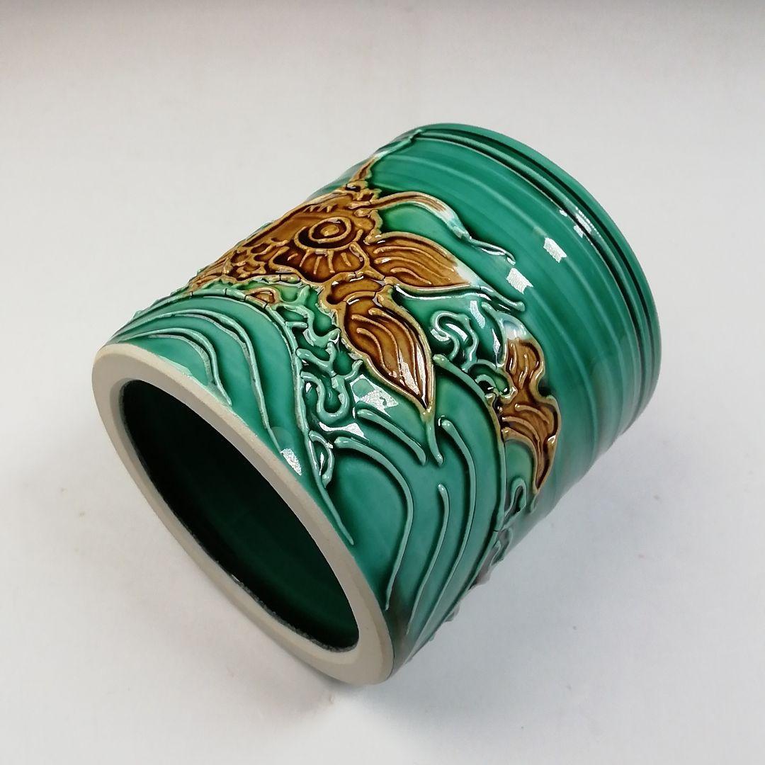 Ｔ９４０　蓋置　『青交趾　荒磯』『中村翠嵐 造』　共箱　茶道具