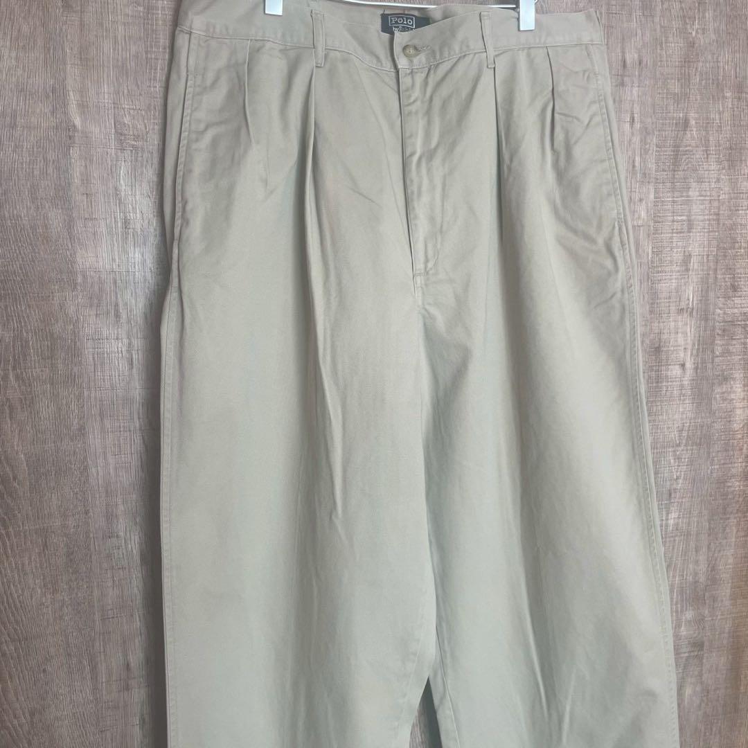 90s ラルフローレン ポロチノ USA製 ベージュ ツータック 36/34