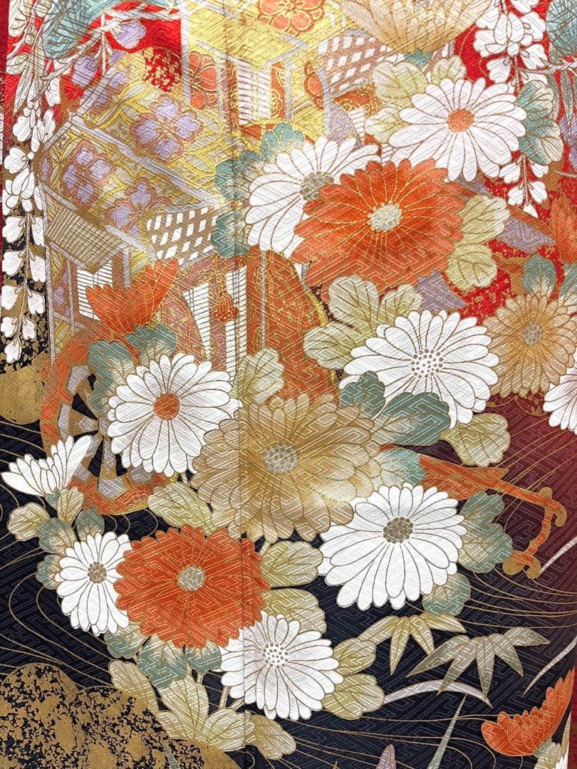 【美おり】FR52157 振袖 正絹 振袖フルセット 7点セット 成人式 赤✖️黒