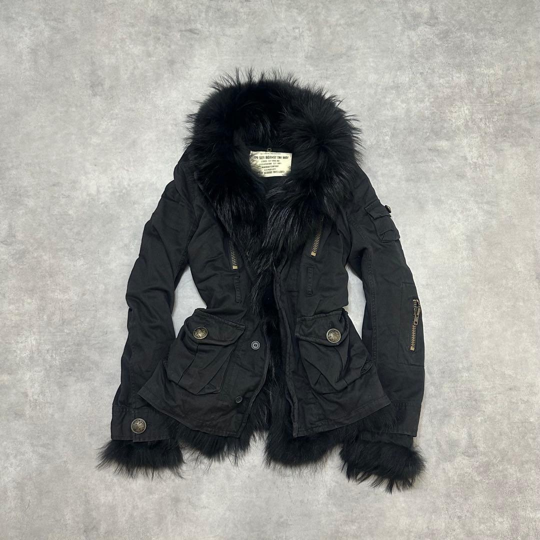 平成ギャル y2k　リアルファー　ミニタリージャケット　ダークコア　グランジ