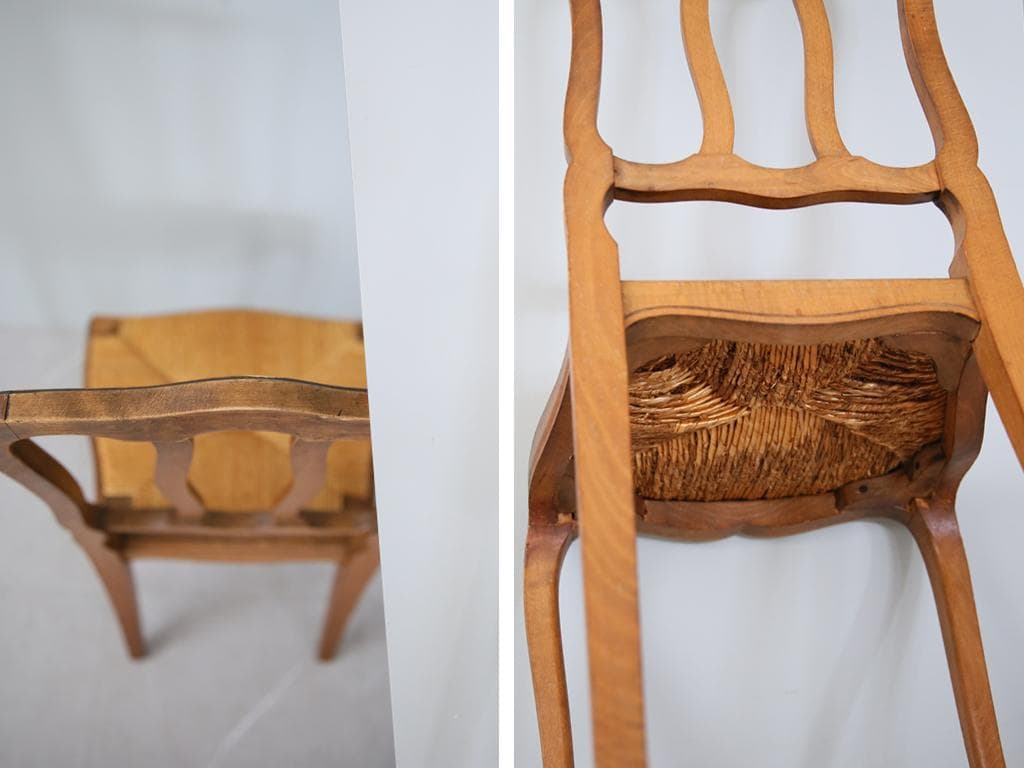 フランスアンティーク猫脚ダイニングチェア/イス/ラッシュシート(90-164-1