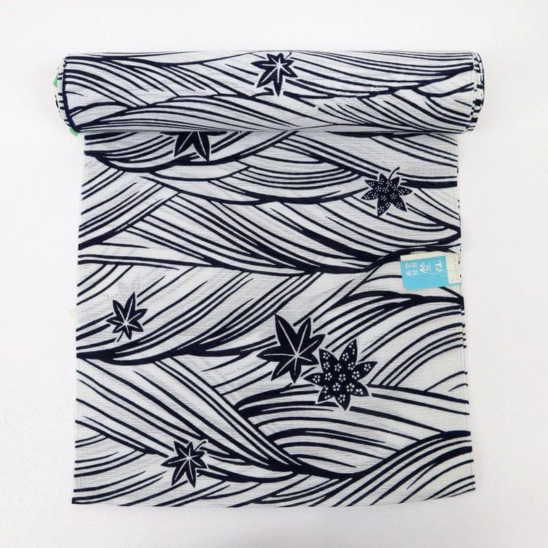 《竺仙【綿絽】小紋◆浴衣反物■青海波にもみじ■白地◆夏着物■反25-142》