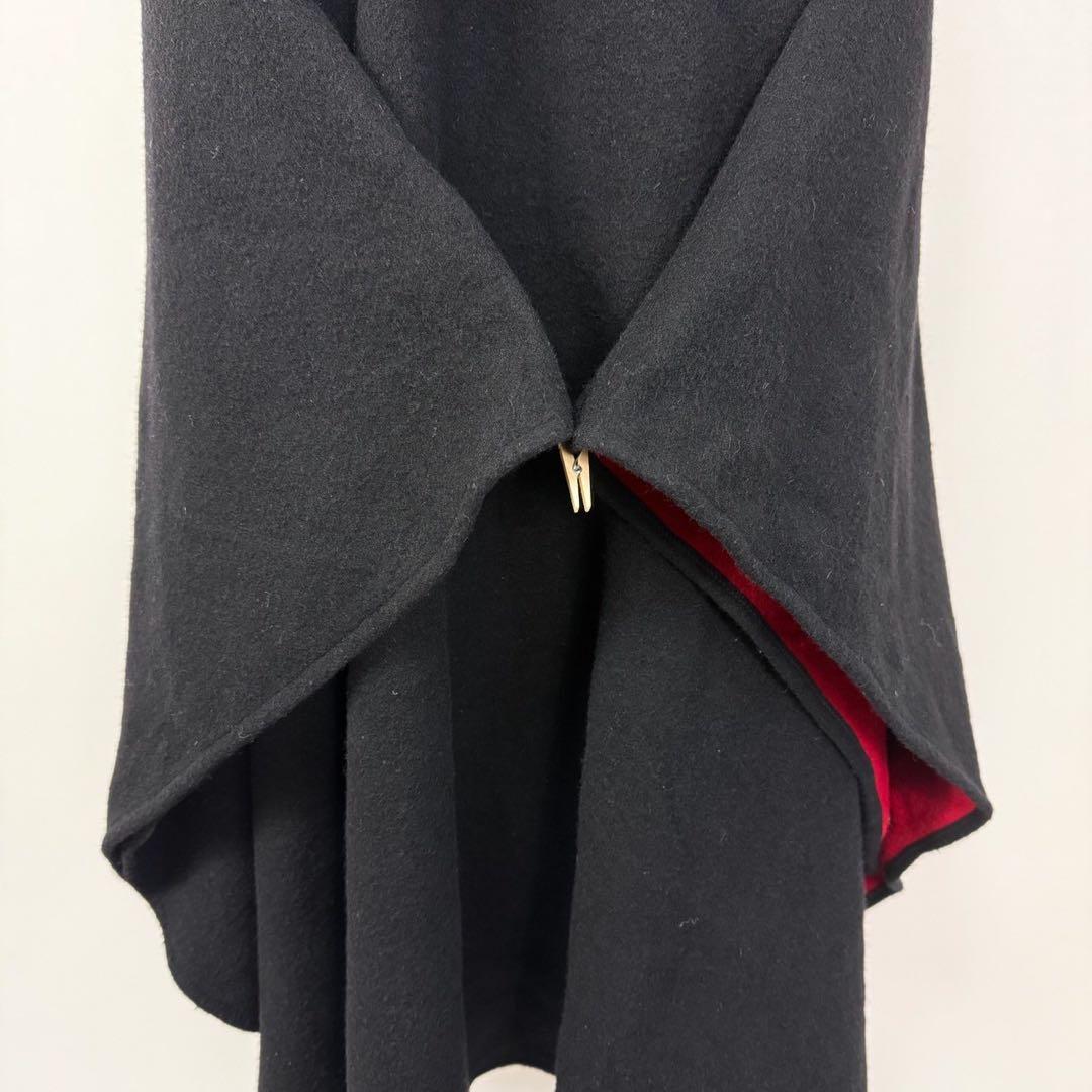 英国製 ウール カシミヤ ケープコート ポンチョ マント ブラック S746b