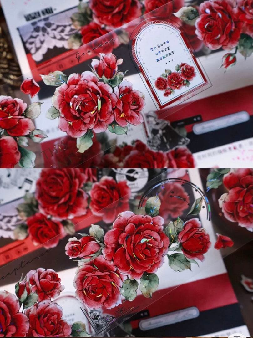 贝壳光 旧日红笺 6cm×6m 海外マスキングテープ　海外マステ　バラ　レコード