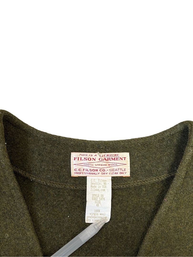 美品　FILSON GARMENT ウールベスト オリーブグリーン　アメリカ製