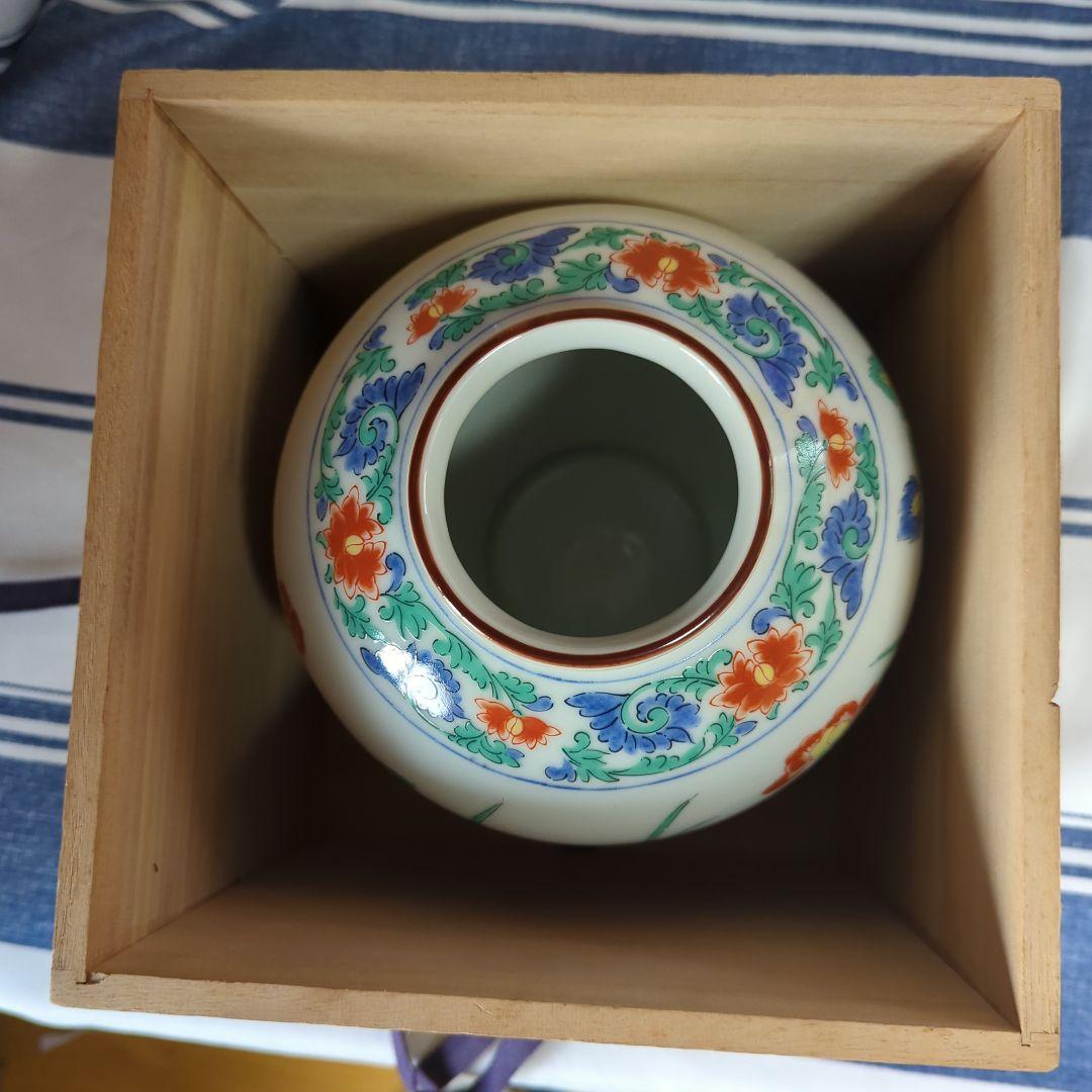 柿右衛門様式幕末から明治にかけて岩牡丹に鳥文花瓶