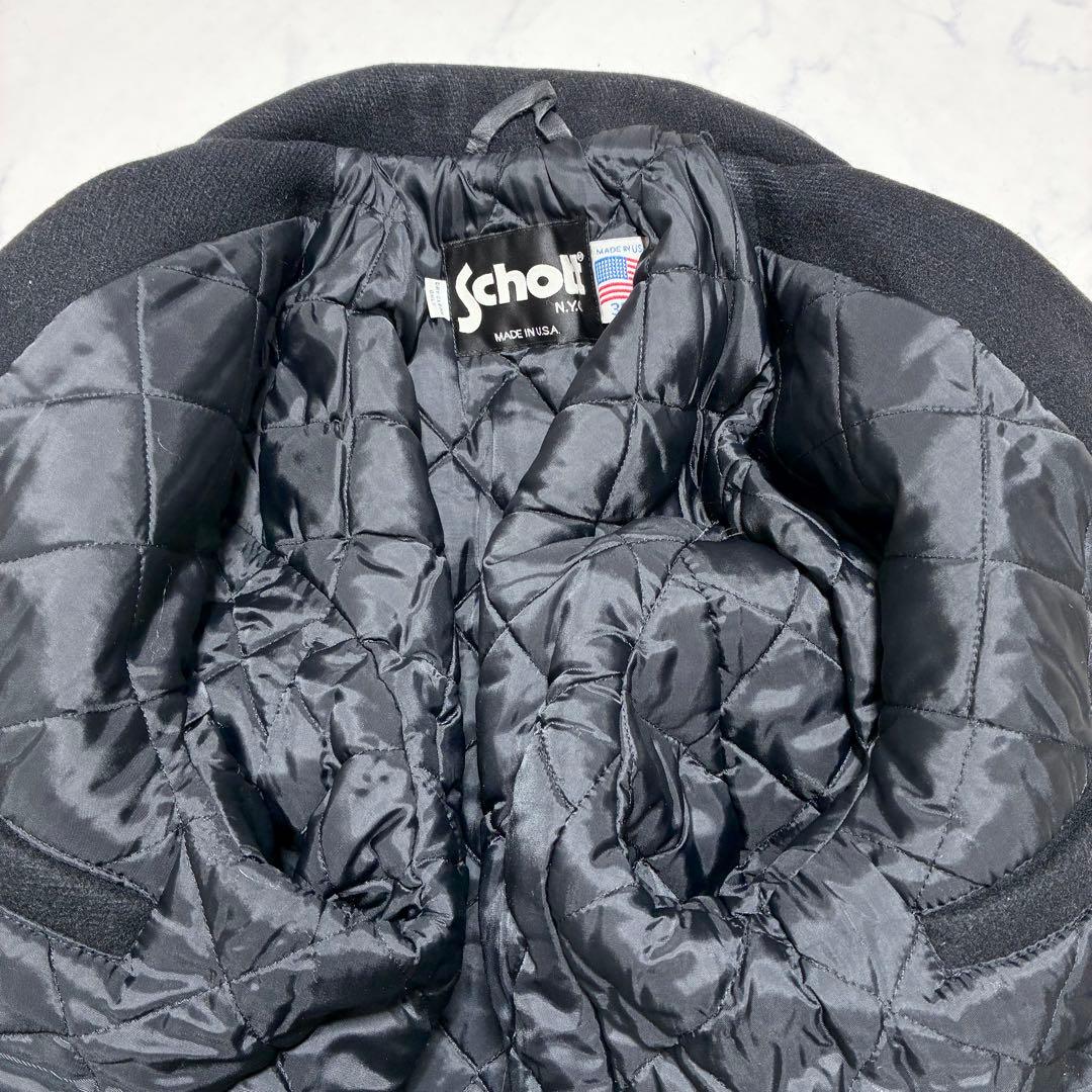 希少/シングル✨Schott ピーコート 裏地キルティング メルトン 黒 38