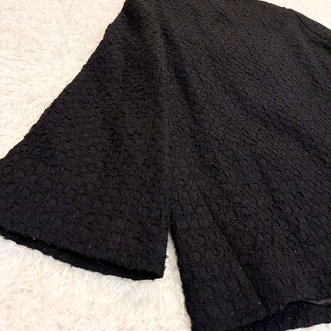 ANAYI ミックスツイード ノーカラー ハーフジャケット パールボタン 黒