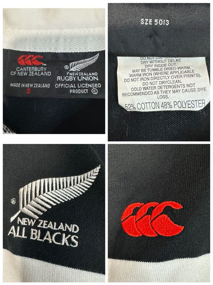 【カンタベリー】ラガーシャツ☆ニュージーランドオールブラックス☆黒　M相当　刺繍