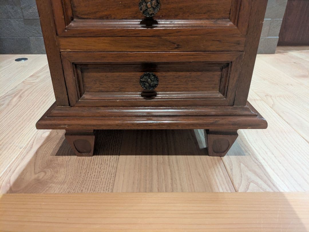 アンティーク ローチェスト 天然木 大理石トップ 3段チェスト サイドテーブル