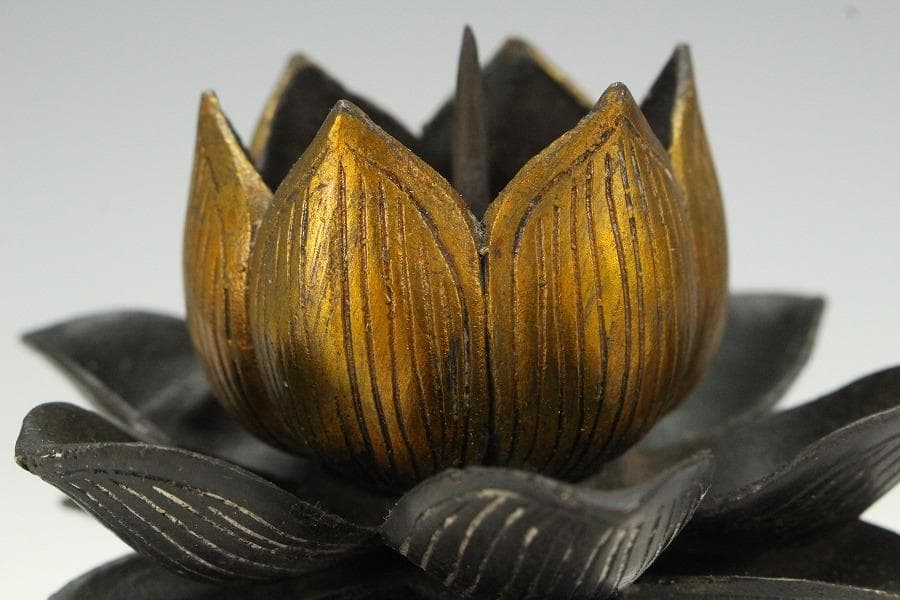 仏教美術 銅 蓮花 持香炉 蓮燭台 二件(K-LC970)