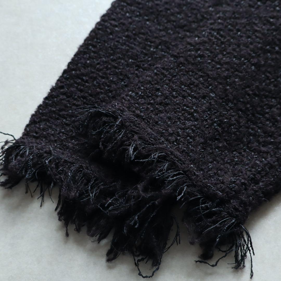 ADAWAS｜定価3.5万 金釦 フリンジ ツイードニットジャケット ブラック