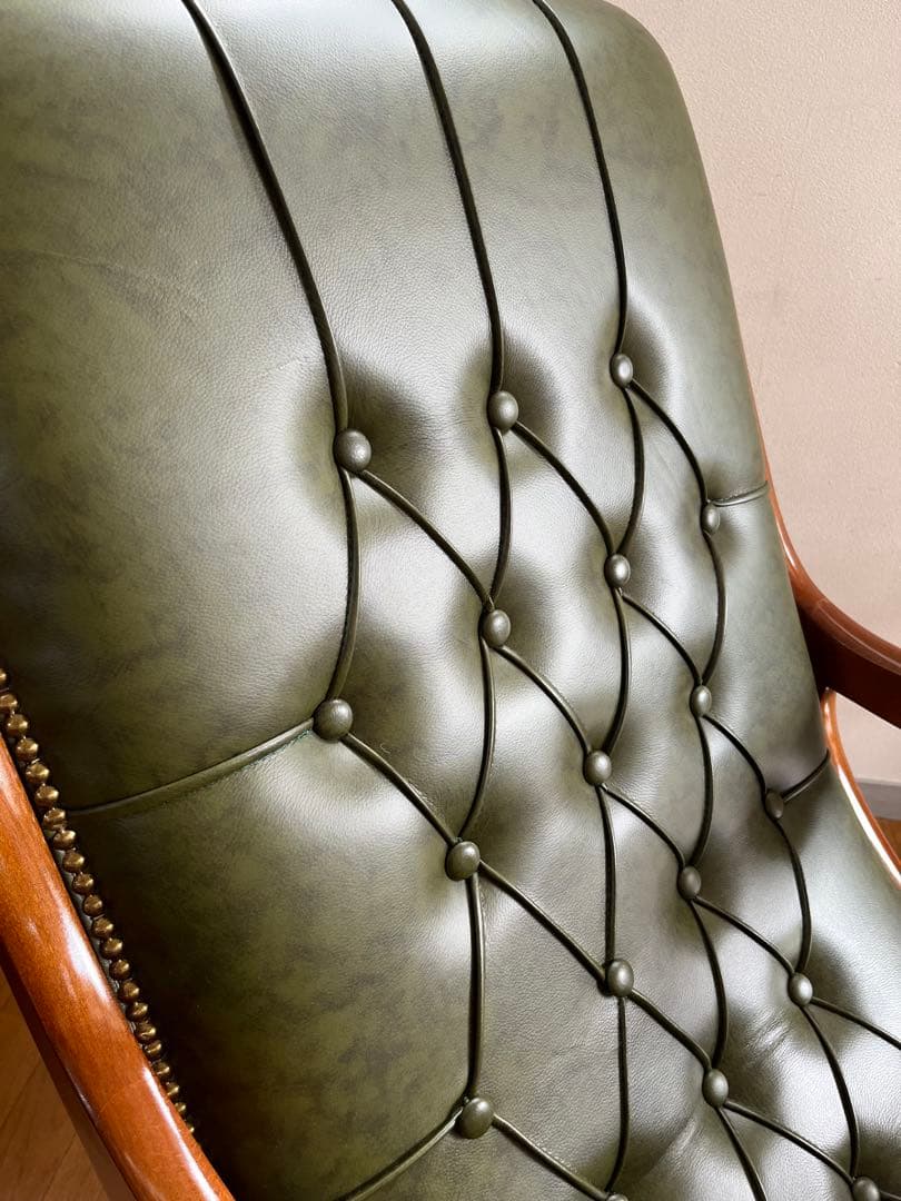 イタリア製　本革クラシック　ロッキングチェア　アンティーク　チェスターフィールド