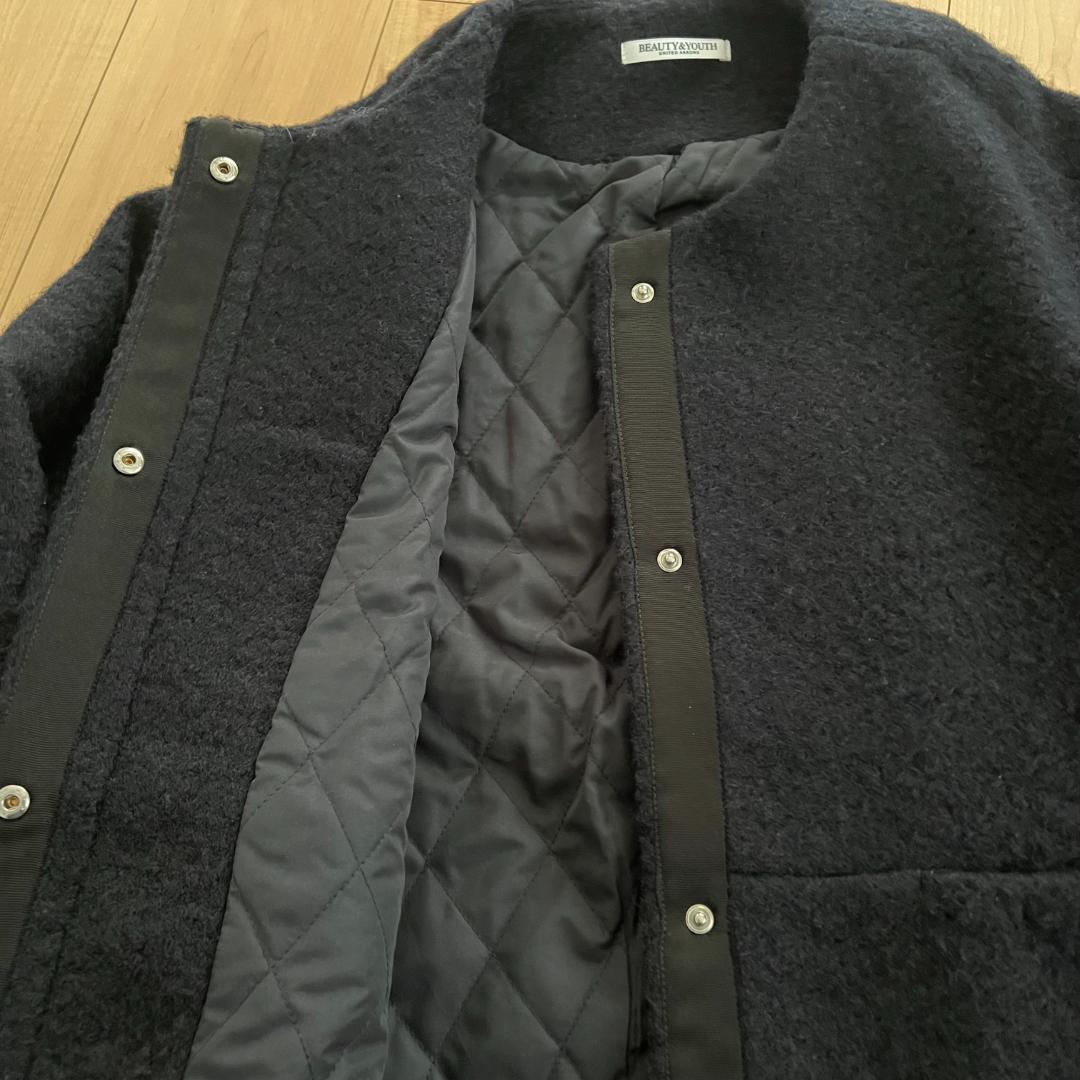 23aw Beauty & Youth ブークレ ノーカラー ショート コート