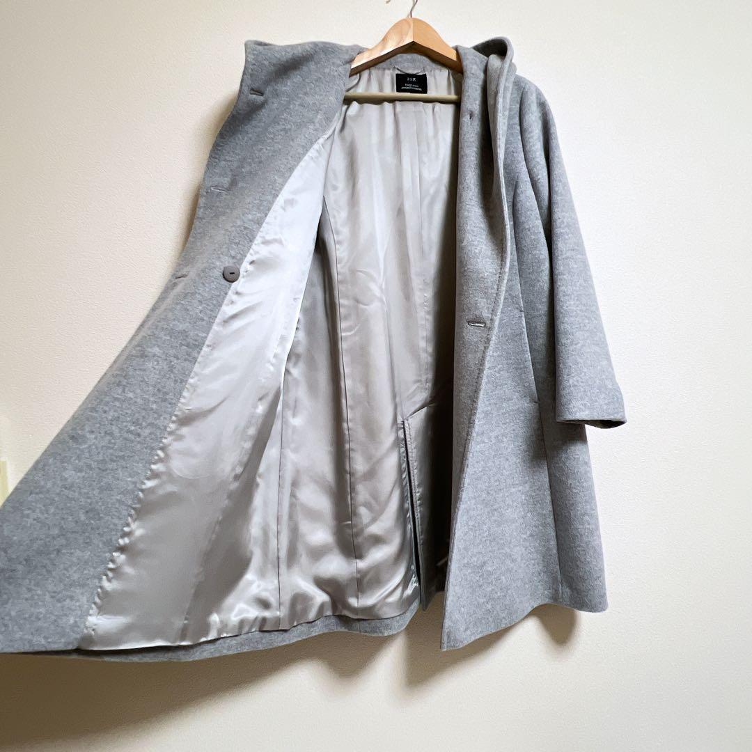 【極美品】 23区 ウール アンゴラ混 ビーバーフーデッド コート 44 グレー
