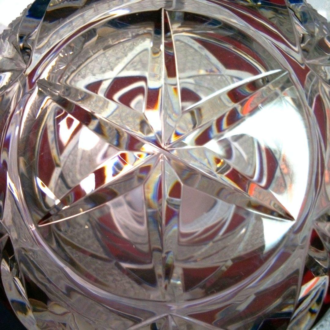 【 美品 】切子 菊繋ぎ クリスタル花瓶 銅赤