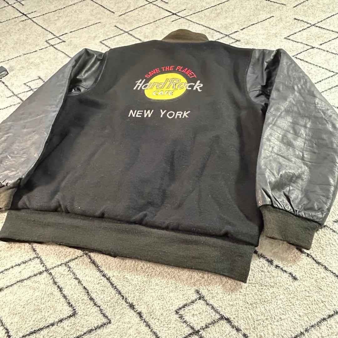 【USA製】90s 希少 ハードロックカフェ スタジャン 刺繍 ニューヨーク L