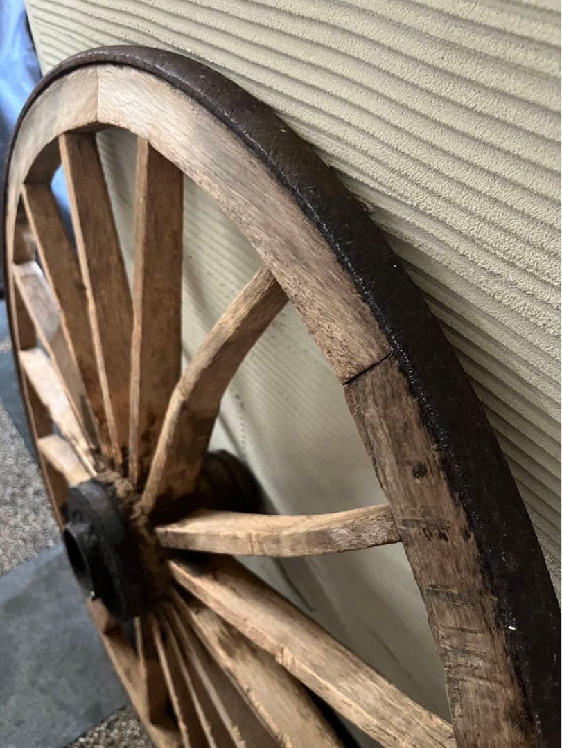 古道具 木製 車輪 約81cm 鉄輪 アンティーク 昭和レトロ ガーデニング