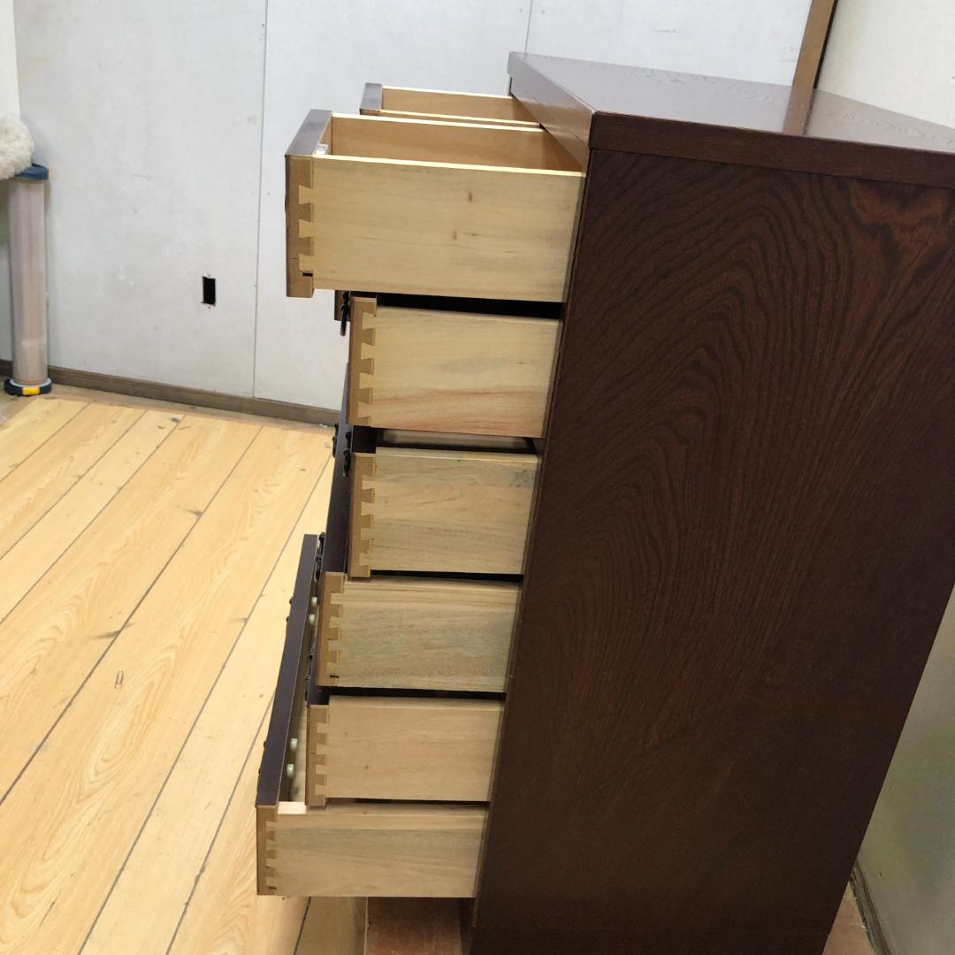 送料無料 和風民芸調 整理タンス 鍵付きチェスト 天然木 木目 250720-