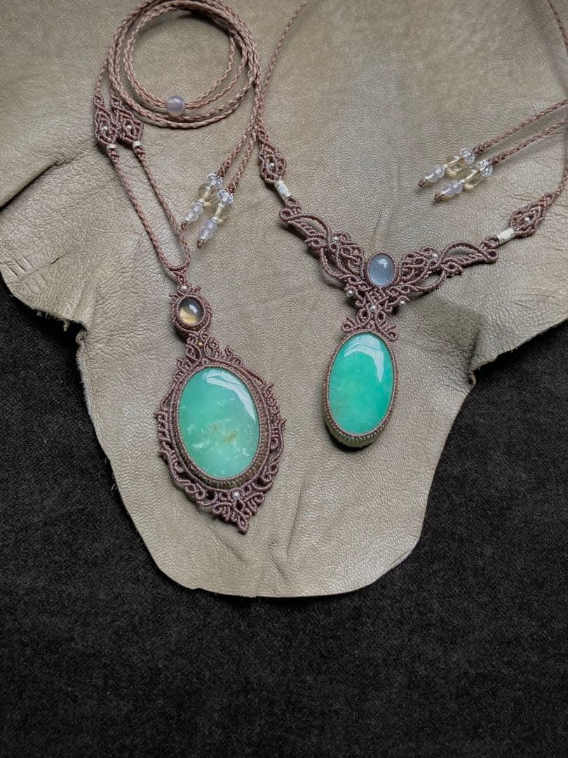 クリソプレーズ　シトリン　マクラメペンダント　ネックレス