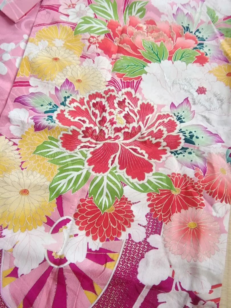 アンティーク　婚礼衣装　中振り袖　優しい薄紅　振り袖　長襦袢　帯　三点セット