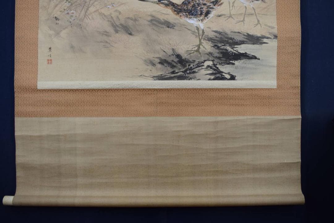 紫峰/荻田/秋草水禽図/クイナ図/掛軸/名家伝来/Z-506