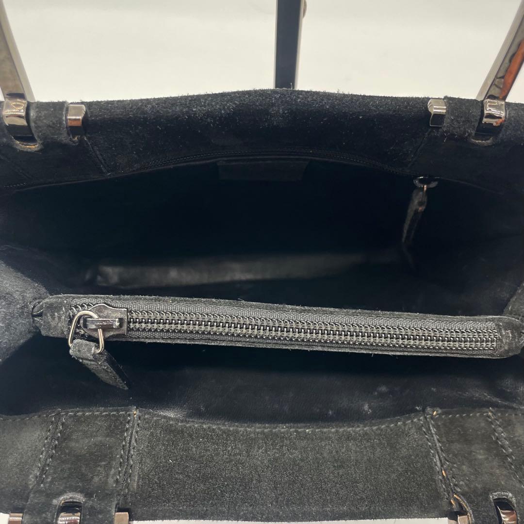 GUCCI スエード　メタルハンドル　ハンドバッグ　ブラック　レザー