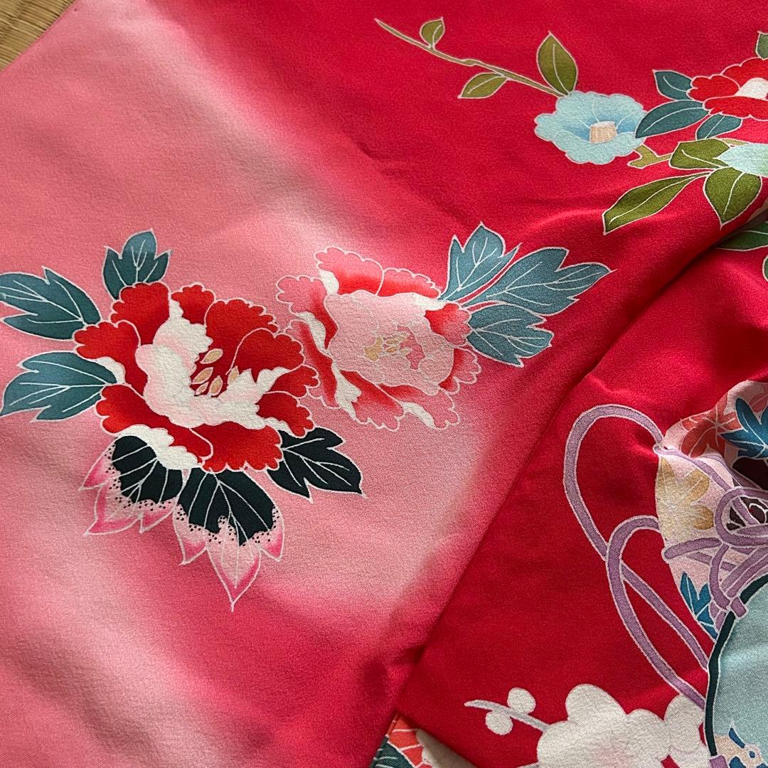 七五三 3歳 着物 被布 絹 三歳 赤 ピンク 753 子供着物