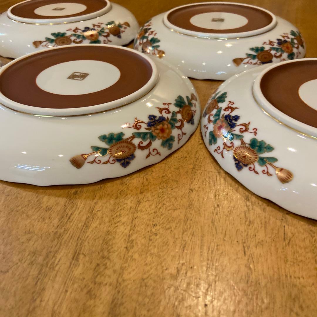 陣山窯　金襴手　金彩菊紋　和皿揃　5枚　中皿　古伊万里　色絵