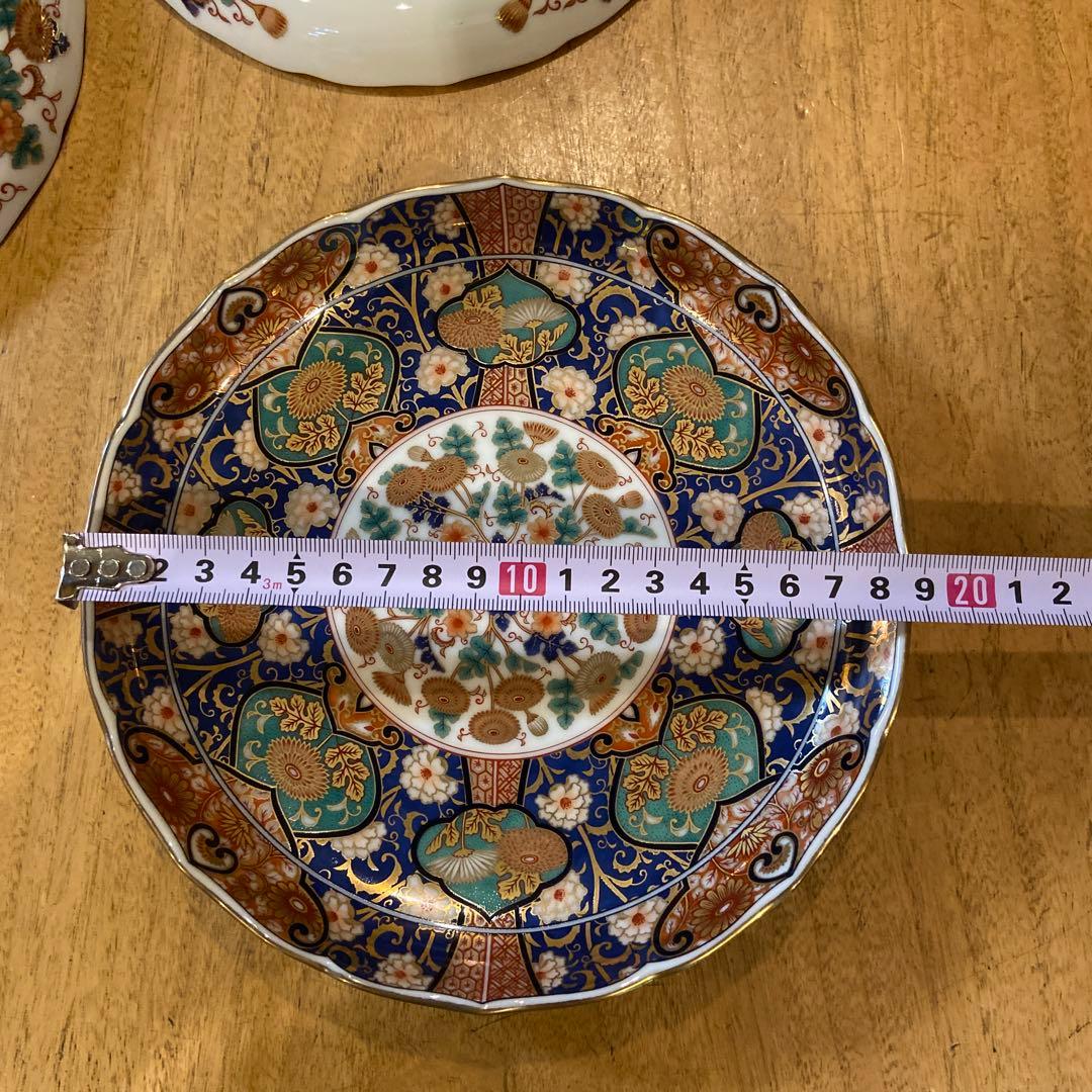 陣山窯　金襴手　金彩菊紋　和皿揃　5枚　中皿　古伊万里　色絵