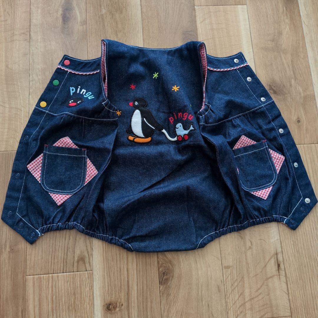 90サイズ　ピングー　フード付Ｔシャツ・デニムカバーオールセット　PINGU