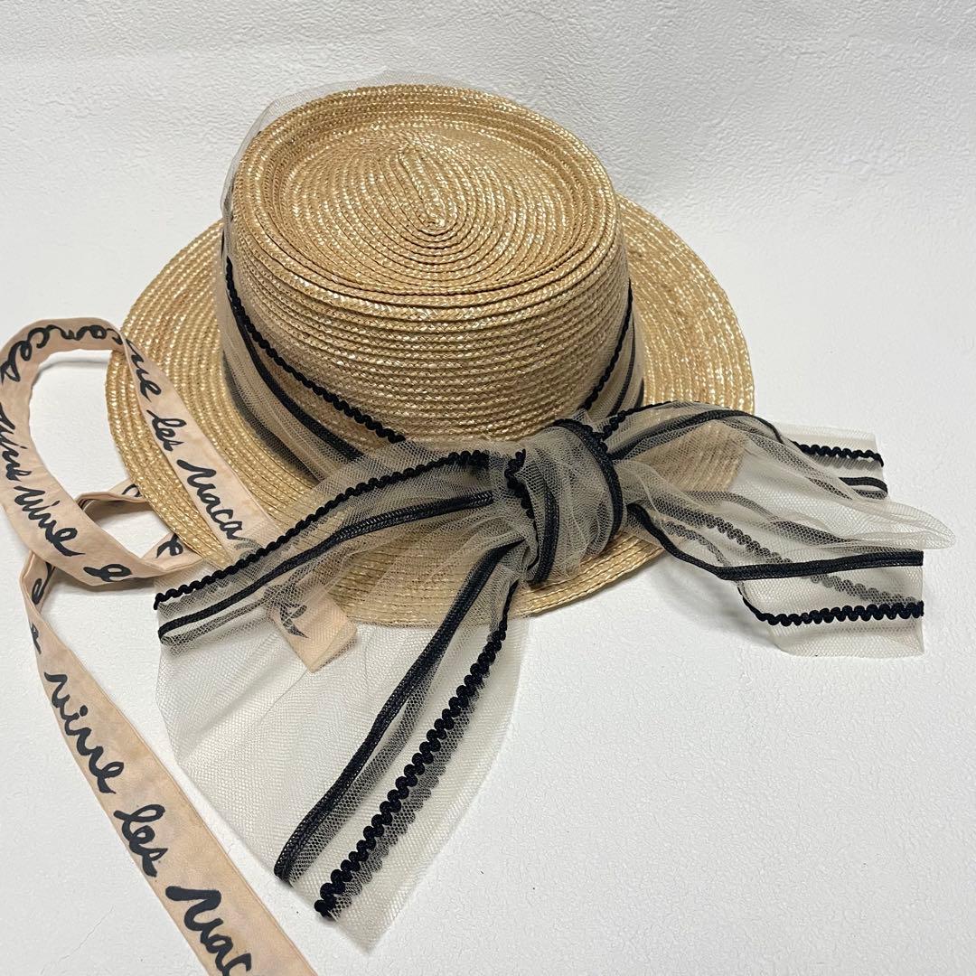 麦わら帽子 バラ色の帽子 カンカン帽 ハット 春夏 ボンヌ チュール リボン