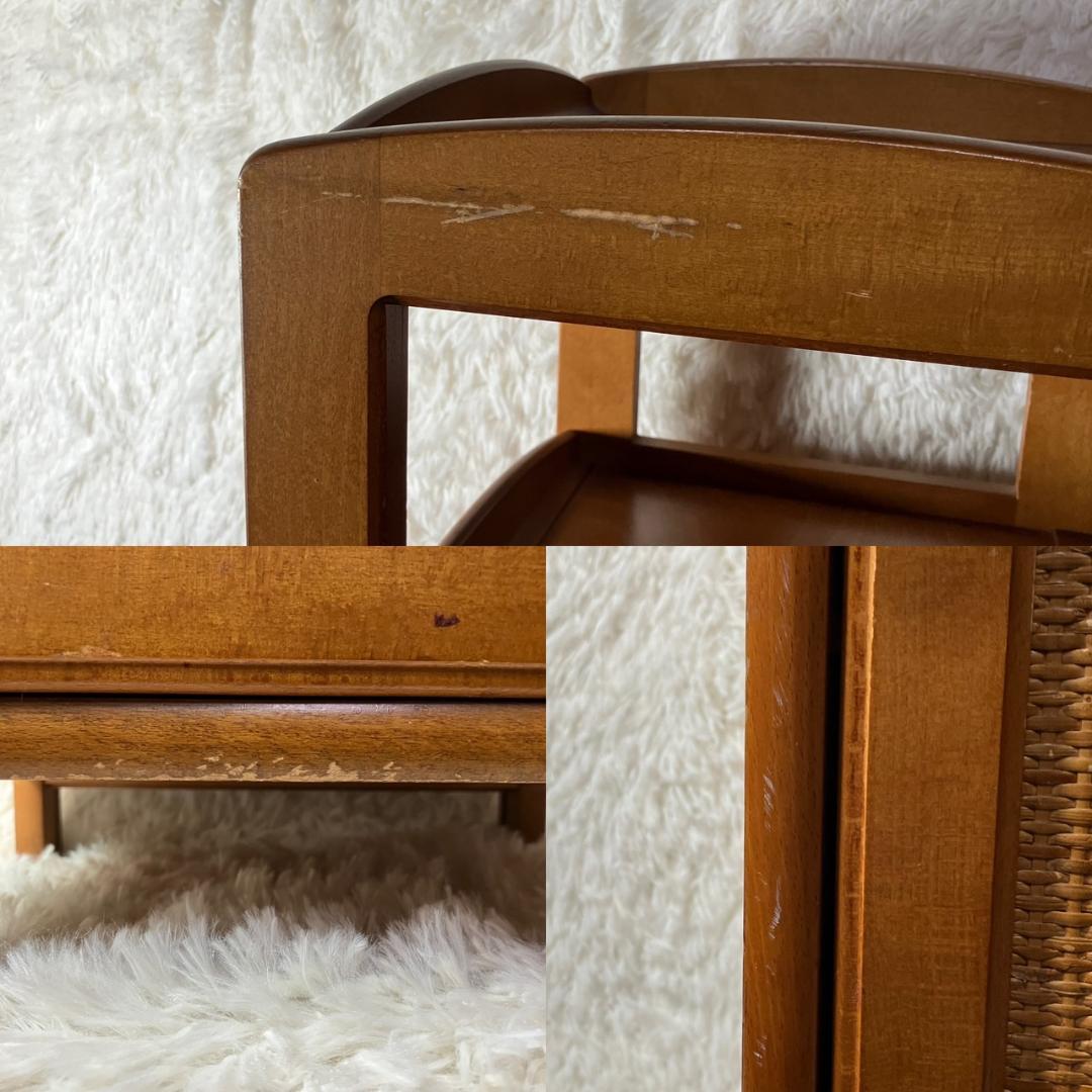 美品 オールドカリモク KARIMOKU 電話台 棚 フリーラック ラタン 籐