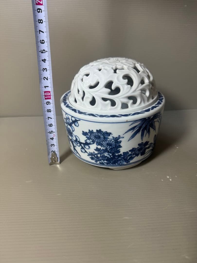 2570 三川内焼　染付四君子文香炉　昭和44年　陽山末太郎作