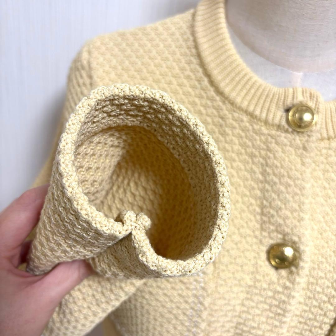 【美品】anuans ノーカラーニットジャケット イエロー M