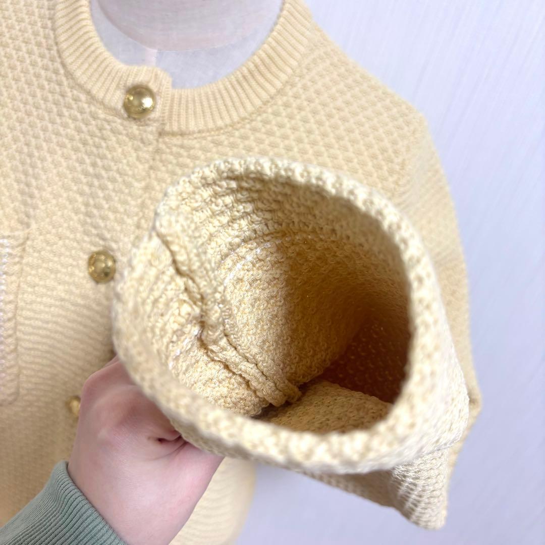 【美品】anuans ノーカラーニットジャケット イエロー M