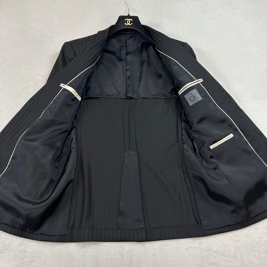 K584 美品 M カルバンクライン ストライプ柄 スーツ上下 ブラック メンズ
